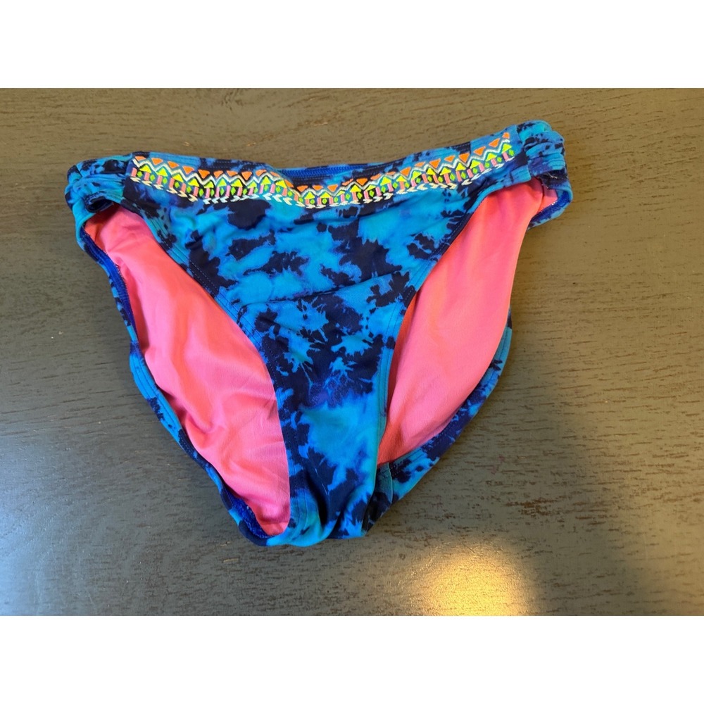 Victoria's Secret PINK Blue Tie Dye Hipster Bikini Bottom Small Heart Ruched